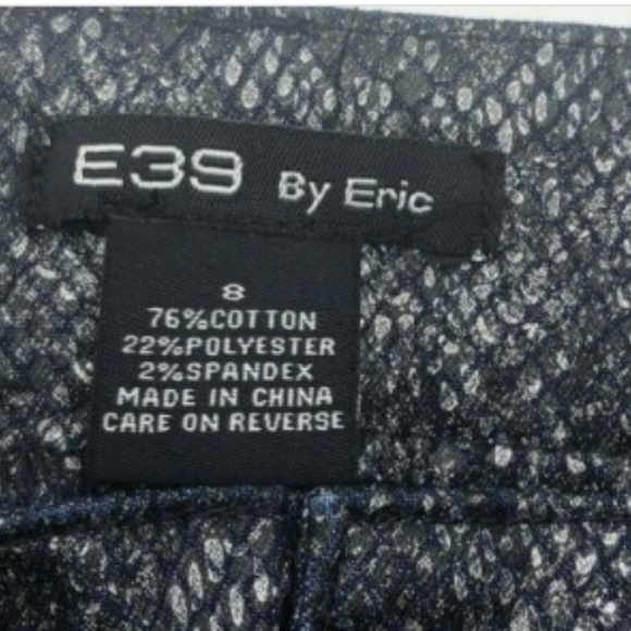 Dark Blue Metallic Snakeskin Skinny Ankle Pants 8 - Picture 7 of 8